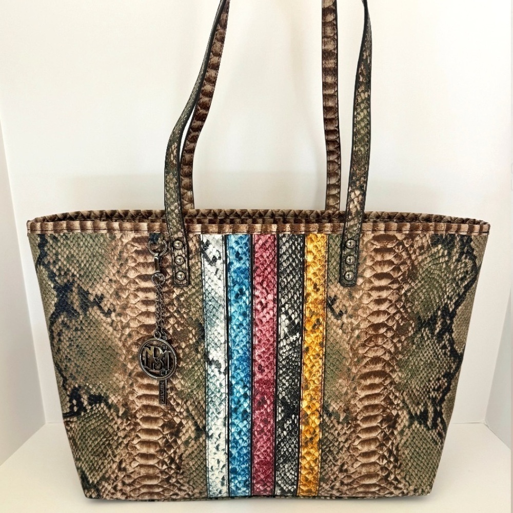 Badgley Mischka Crocodile Print Tote Bag and BM Pendant